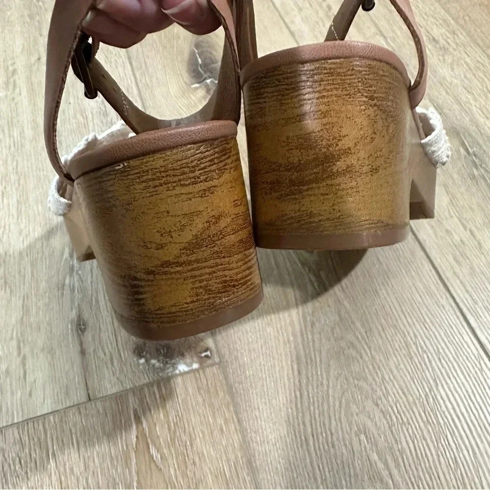 Lucky Brand BrownLeather Crochet Platform Sandal with Ankle Strap Sz 9.5 NWOT